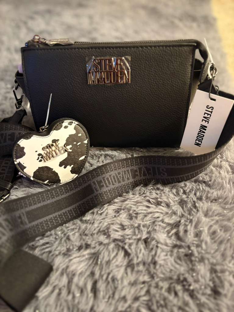 Bolsa Steve Madden negra Strap Grueso monedero
